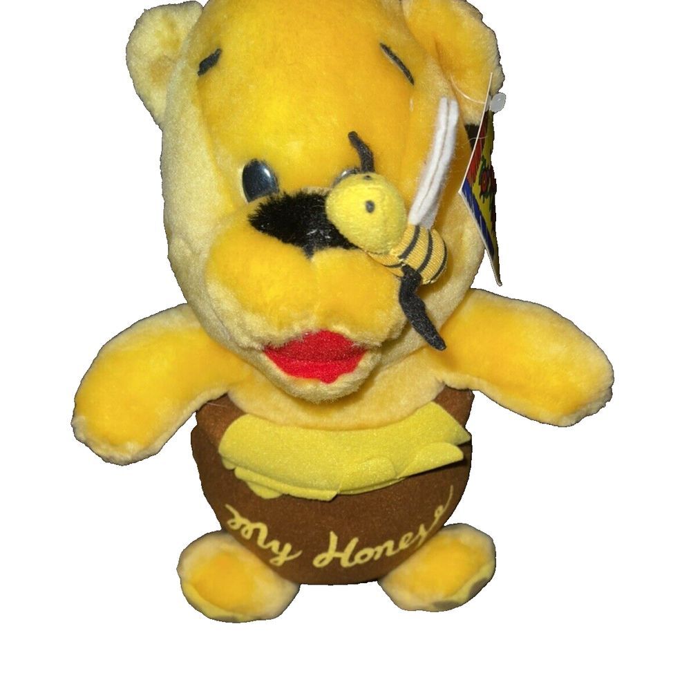 TOY WORKS Winnie the Pooh 10" Plush Toy Stuffed Animal MY HONEY Pot Bee on Nose